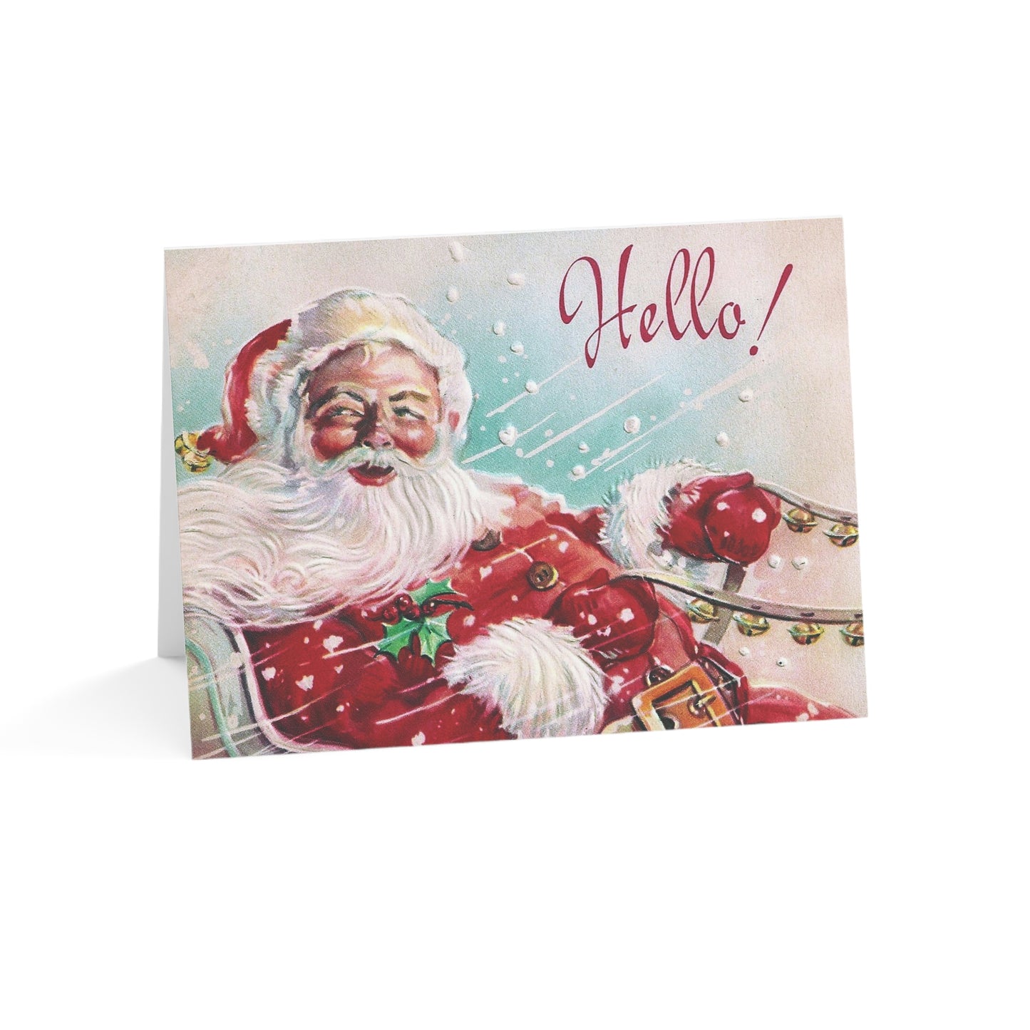 Retro Santa in Sleigh Christmas Greeting Card