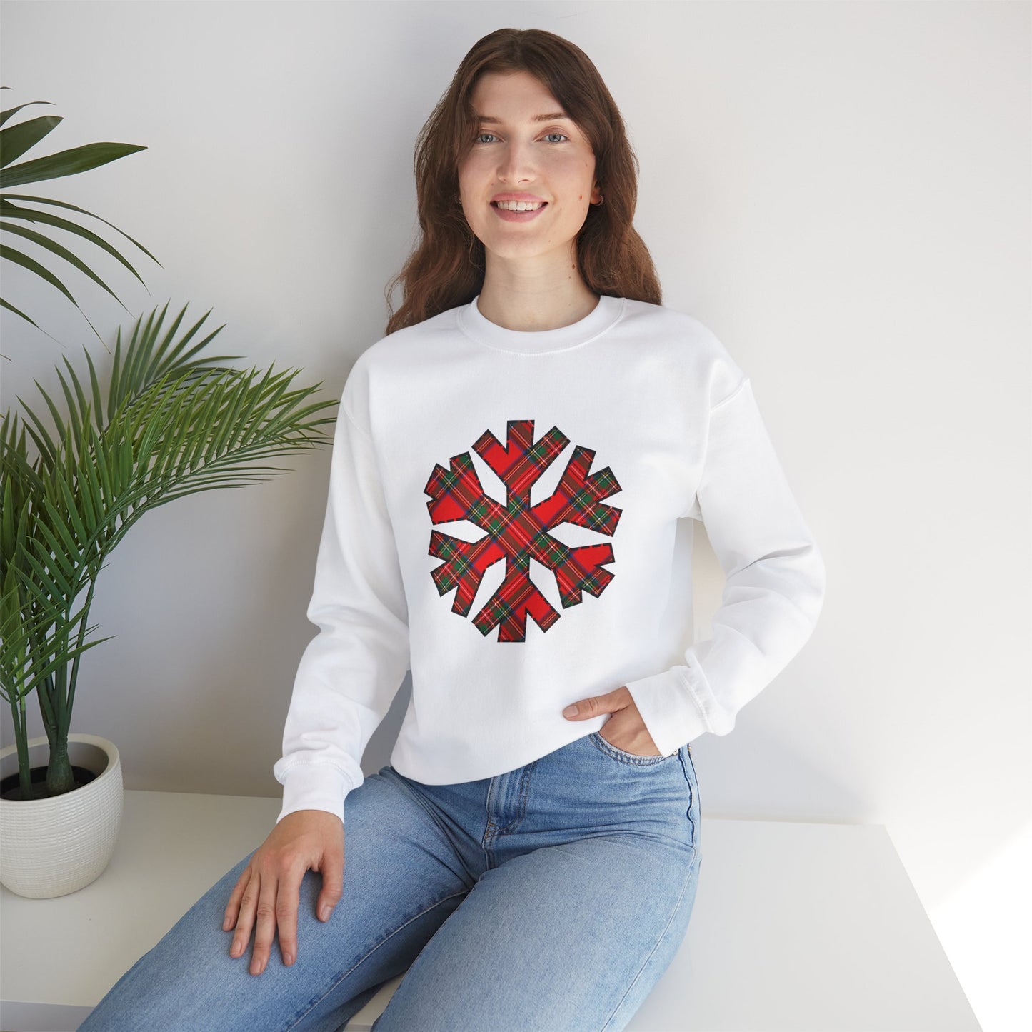 Red Tartan Snowflake Holiday Sweatshirt | up to Plus Size 5X