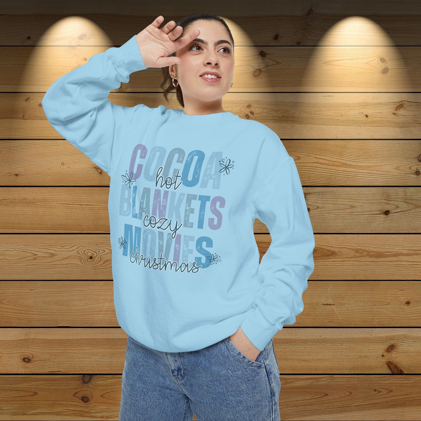 Christmas Unisex Sweatshirt: ‘Hot Cocoa, Cozy Blankets, Christmas Movies’