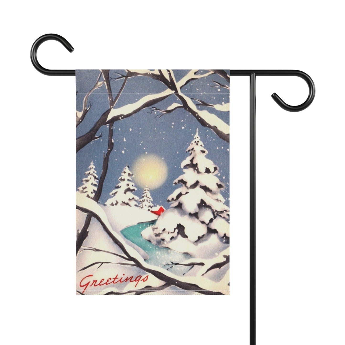 Vintage Winter “Greetings!” Christmas Garden Flag or House Banner