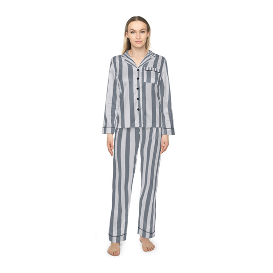 Luxury Satin Striped Pajamas - Platinum Stripe | Black Trim, up to 3X