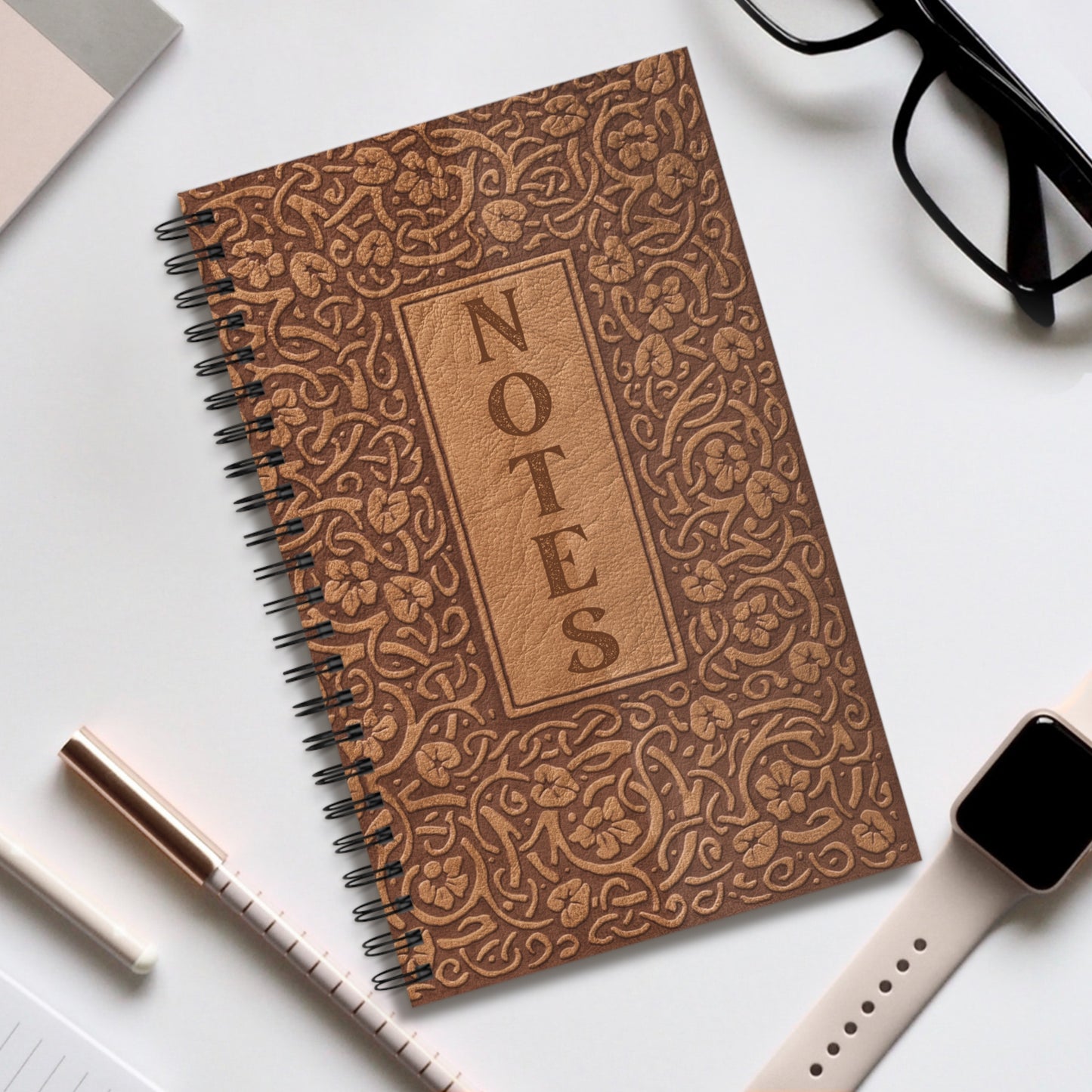 Scrollwork “Notes” Spiral Notebook | Blank, Dot Grid, Lined, Task