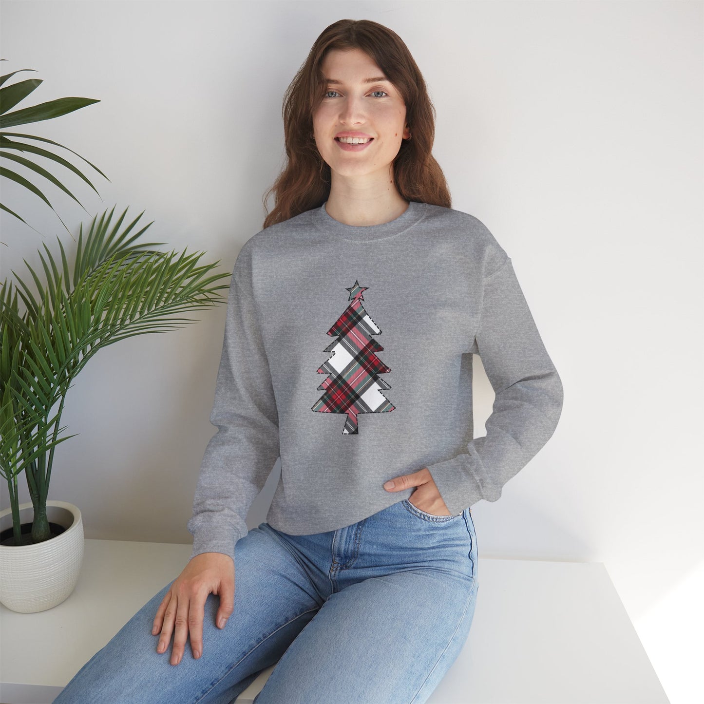 White Tartan Christmas Tree Sweatshirt | up to Plus Size 5X