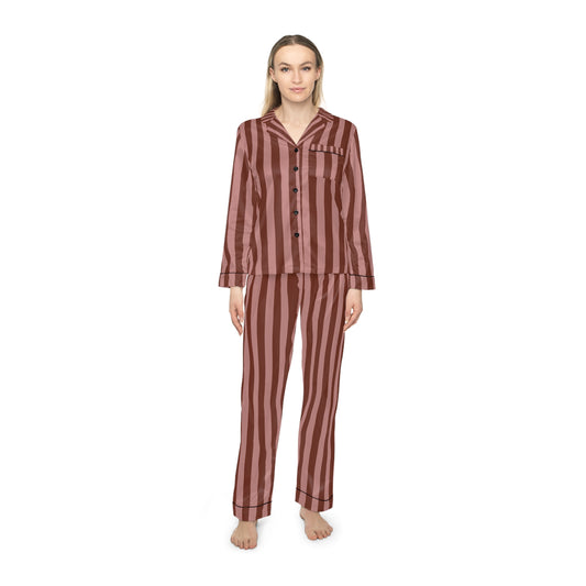 Luxury Satin Striped Pajamas - Raspberry Truffle | Black Trim, up to 3X