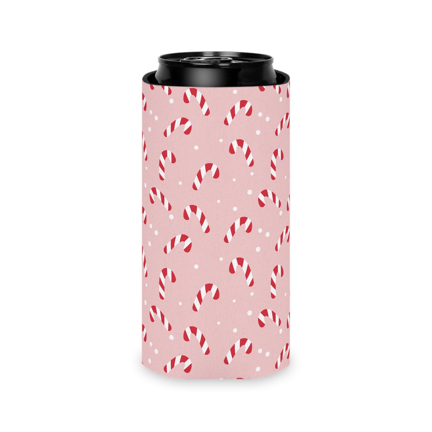 Can Cooler, Standard or Slim Size - Peppermint Pink Candy Canes