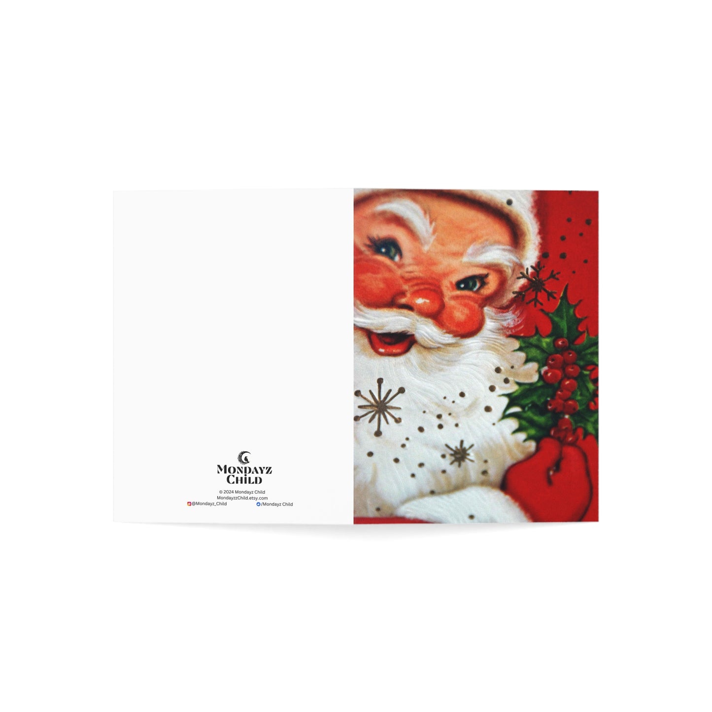 Retro Santa with Holly Christmas Greeting Card