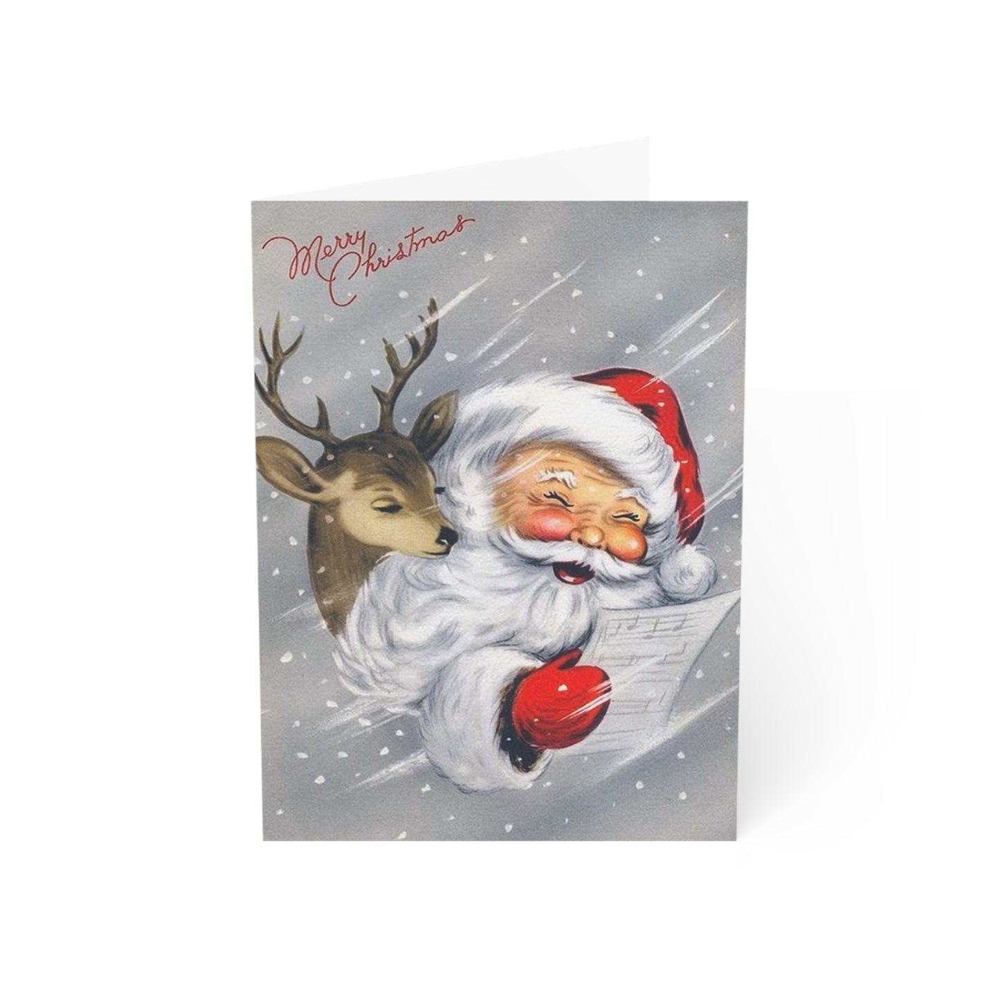 Retro Santa with Reindeer Christmas Greeting Card