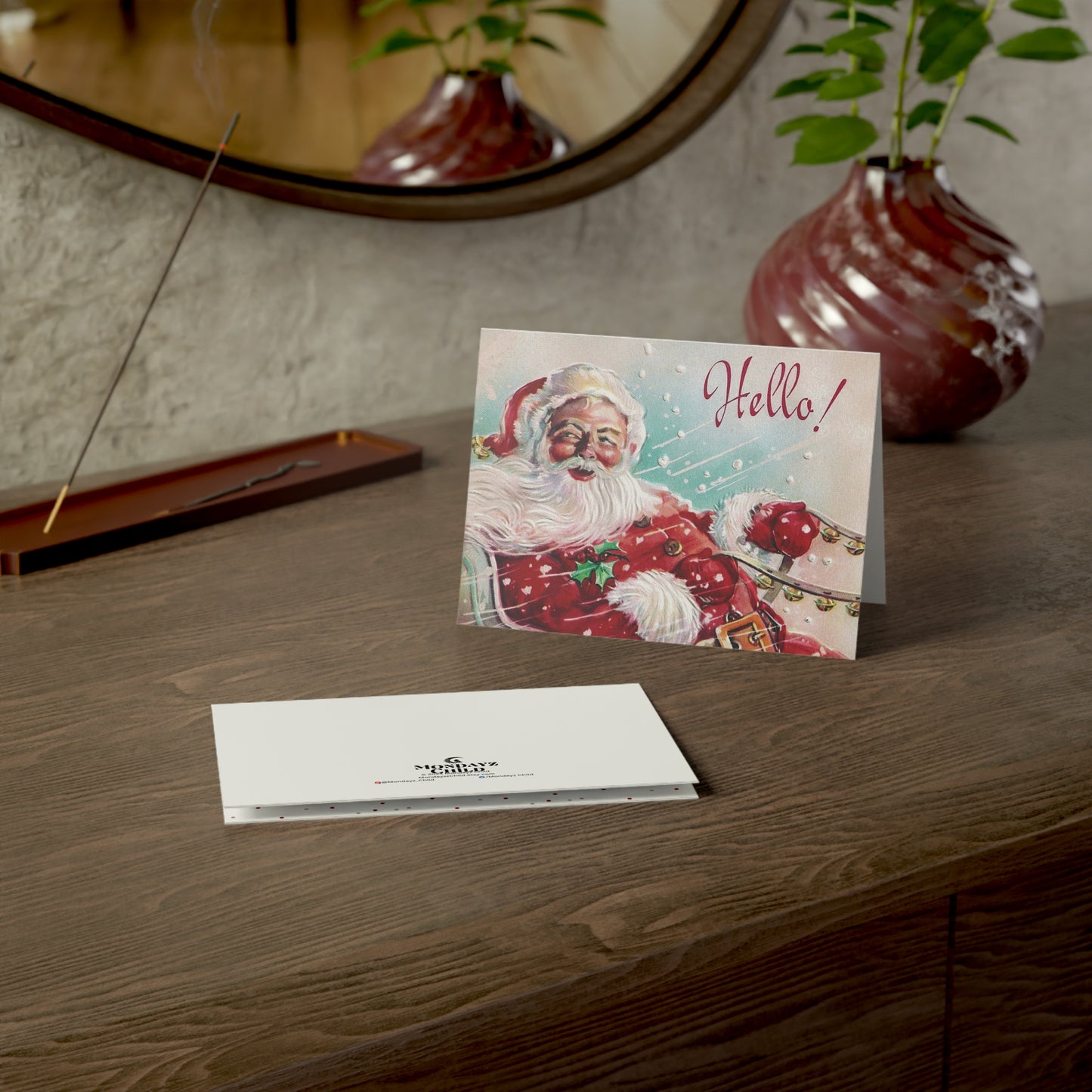 Retro Santa in Sleigh Christmas Greeting Card