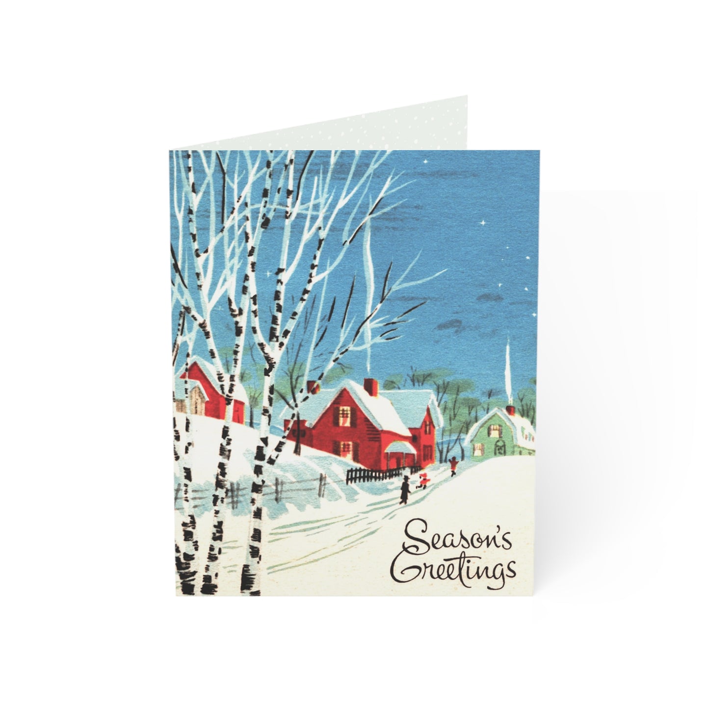 Vintage Small Town Christmas Greeting Card