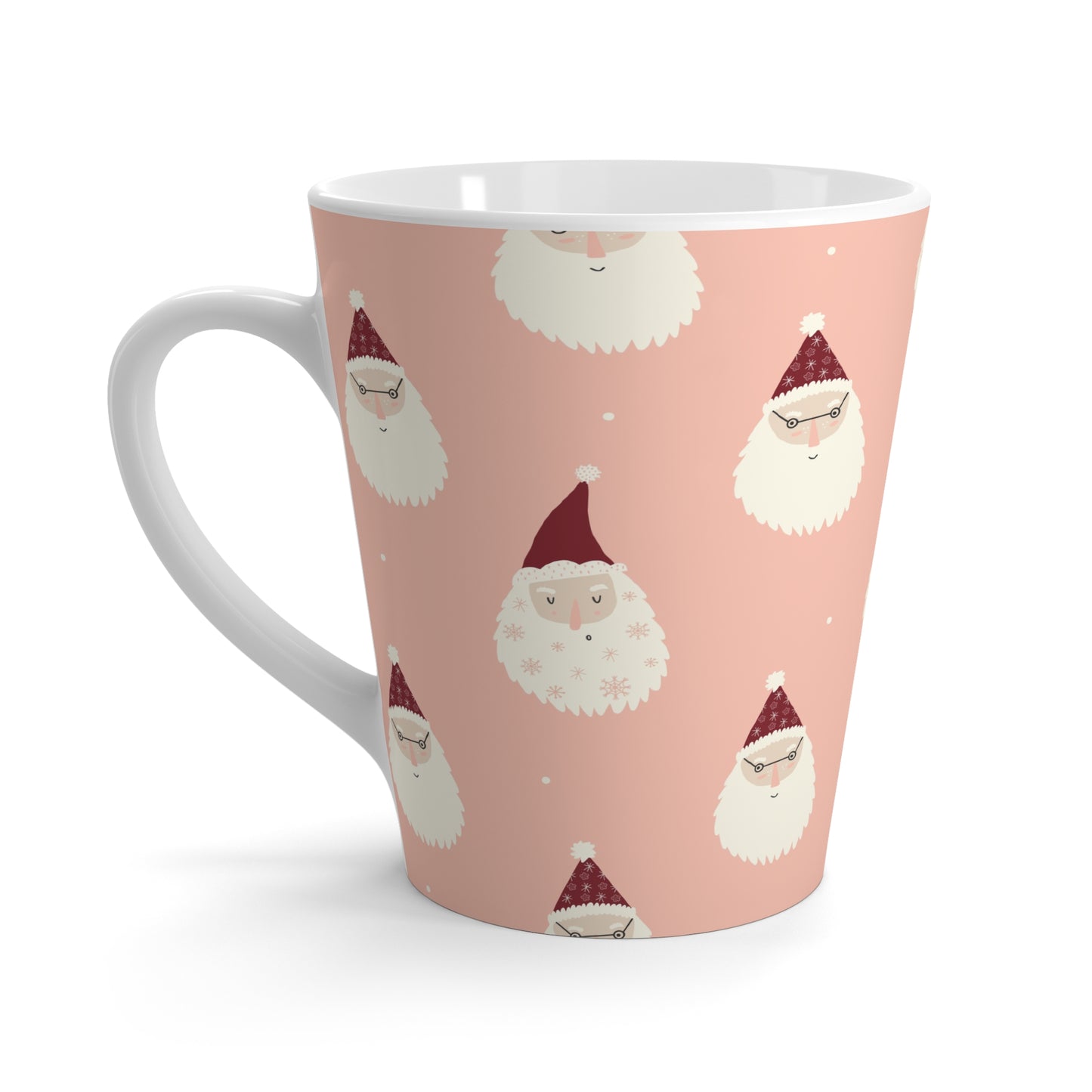 Latte Mug, 12oz - Santas on Pink