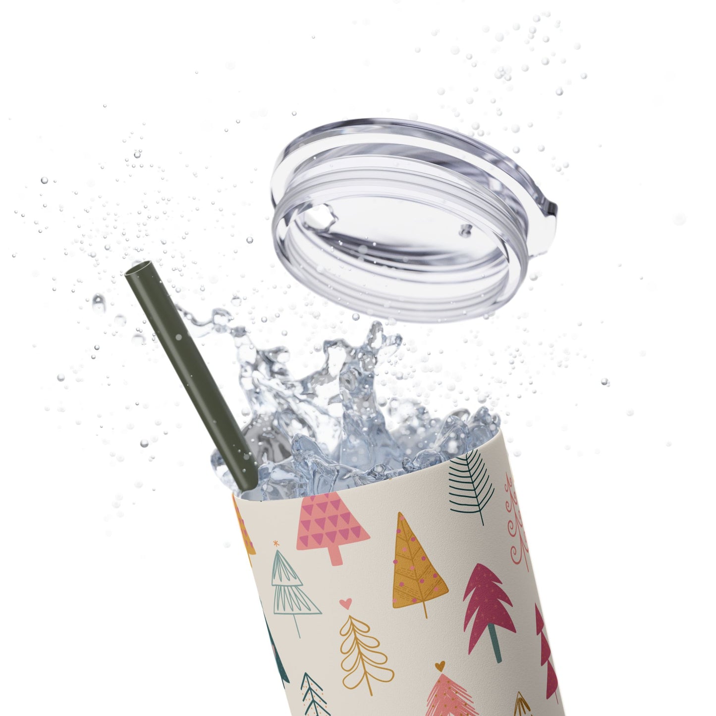 Skinny Tumbler with Straw, 20oz - Whimsy Christmas Tree