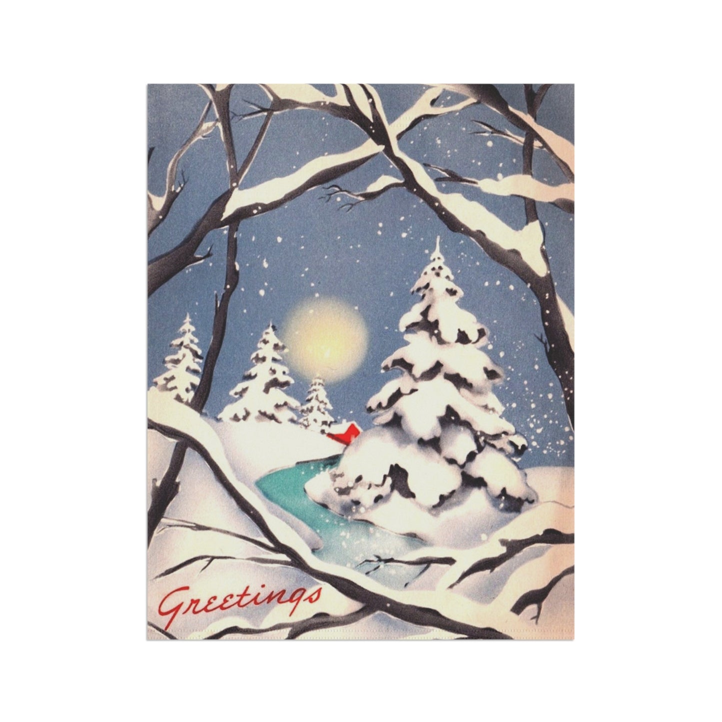 Vintage Winter “Greetings!” Christmas Garden Flag or House Banner