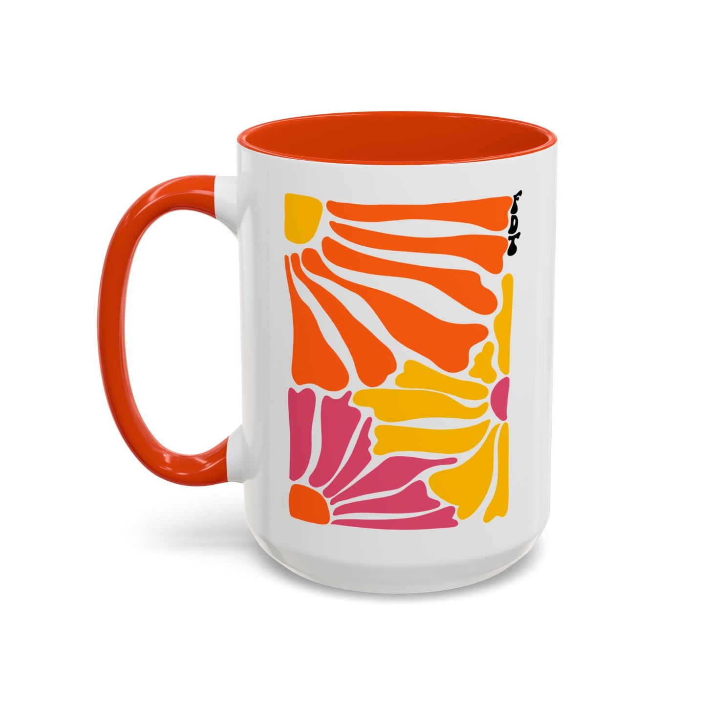 Ceramic Mug with Orange Accents - 'FDT' Colorful Floral
