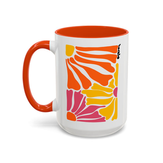 Ceramic Mug with Orange Accents - 'FDT' Colorful Floral