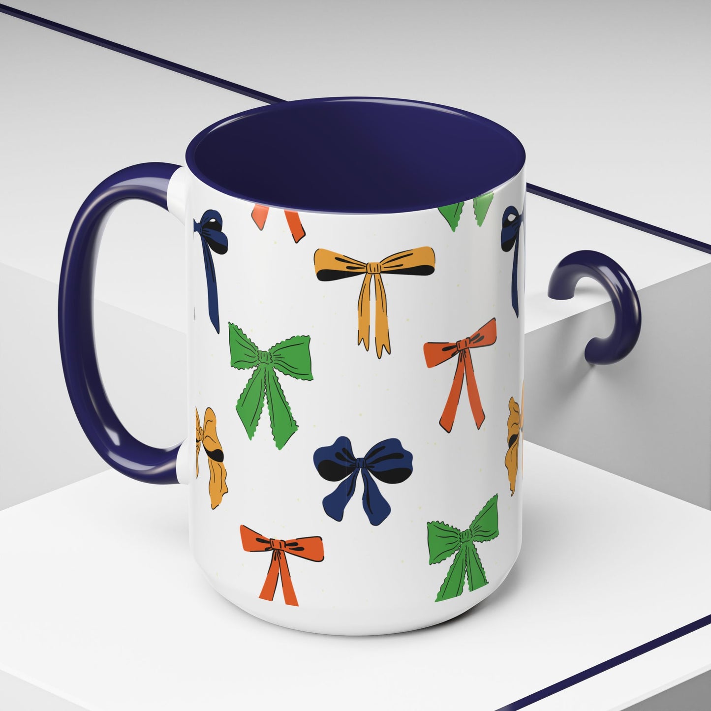 Coquette Ribbon Bows #3 | 15 oz. Mug, Navy Blue Interior