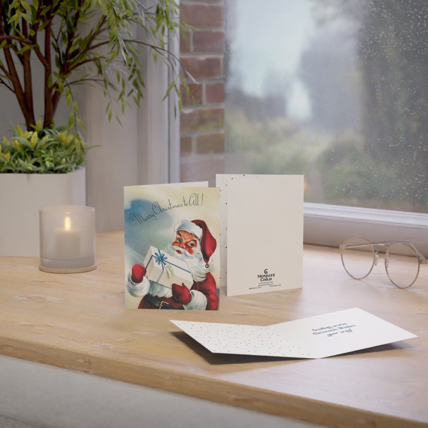 Retro Santa with Present Christmas Greeting Card