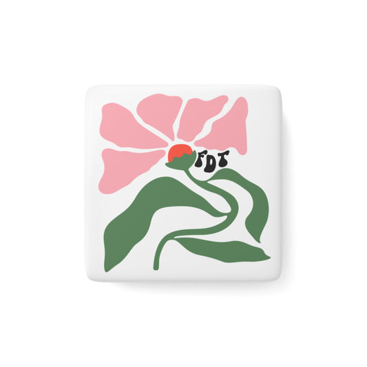 ‘FDT’ Pink Floral Porcelain Magnet