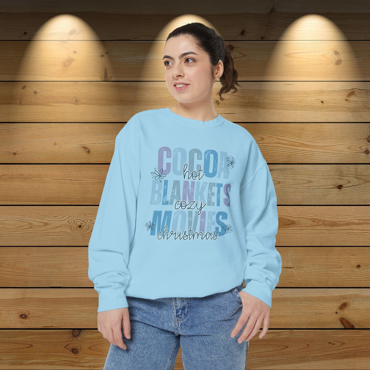 Christmas Unisex Sweatshirt: ‘Hot Cocoa, Cozy Blankets, Christmas Movies’