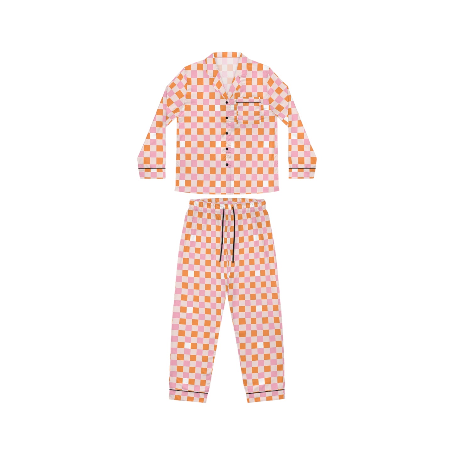 Luxury Satin Checkerboard Pajamas - Fruit Sherbert | Black Trim, up to 3X