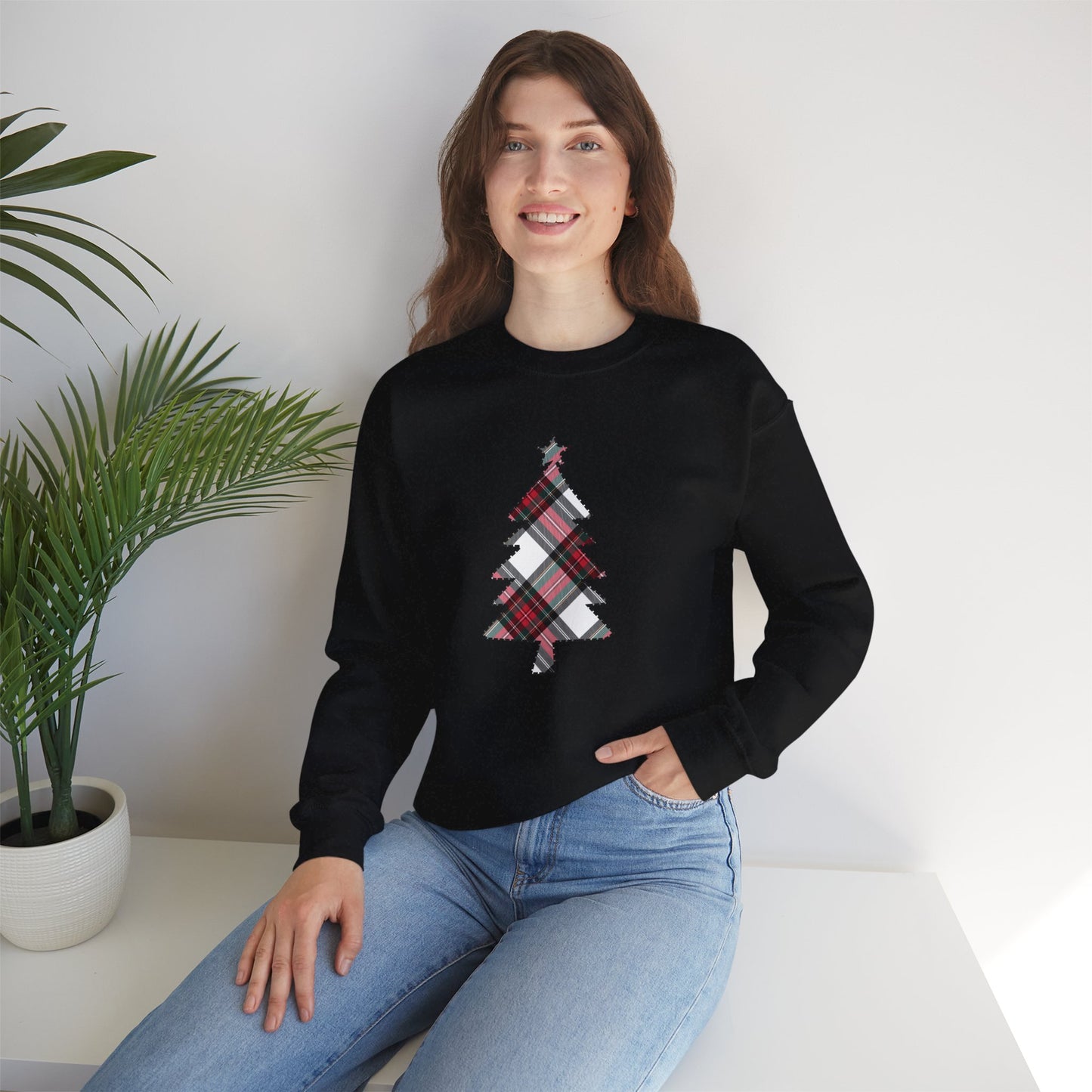 White Tartan Christmas Tree Sweatshirt | up to Plus Size 5X