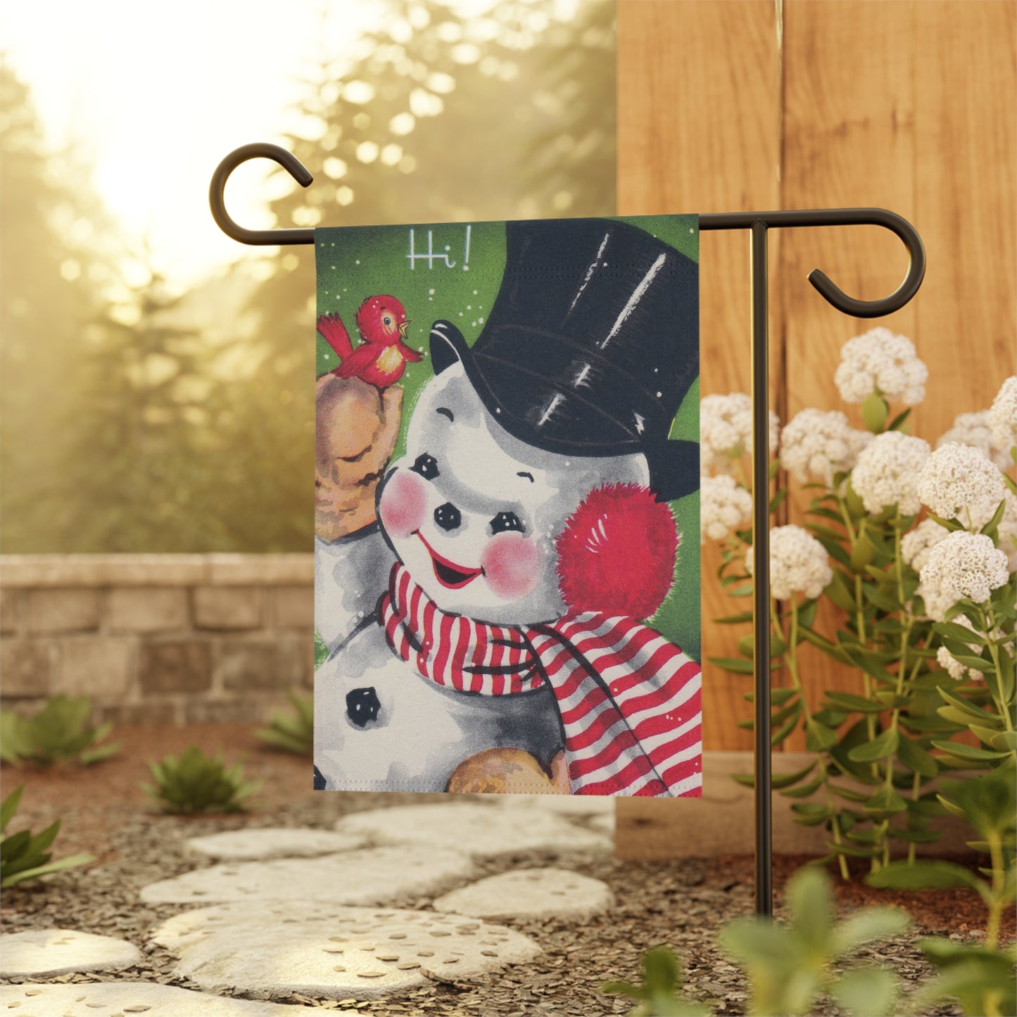 Retro Snowman with Red Bird Christmas Garden Flag or House Banner