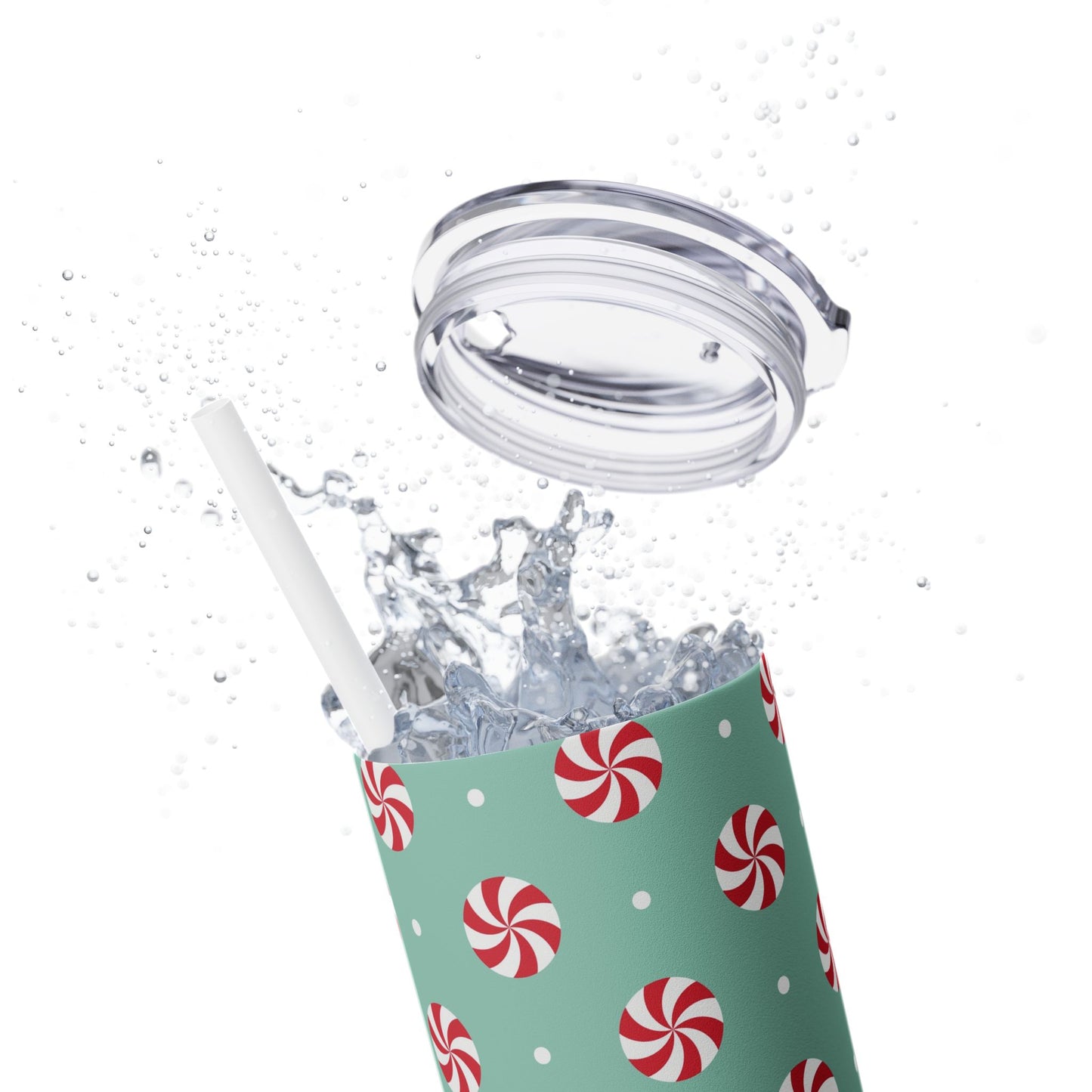 Skinny Tumbler with Straw, 20oz - Peppermint Swirl Candies