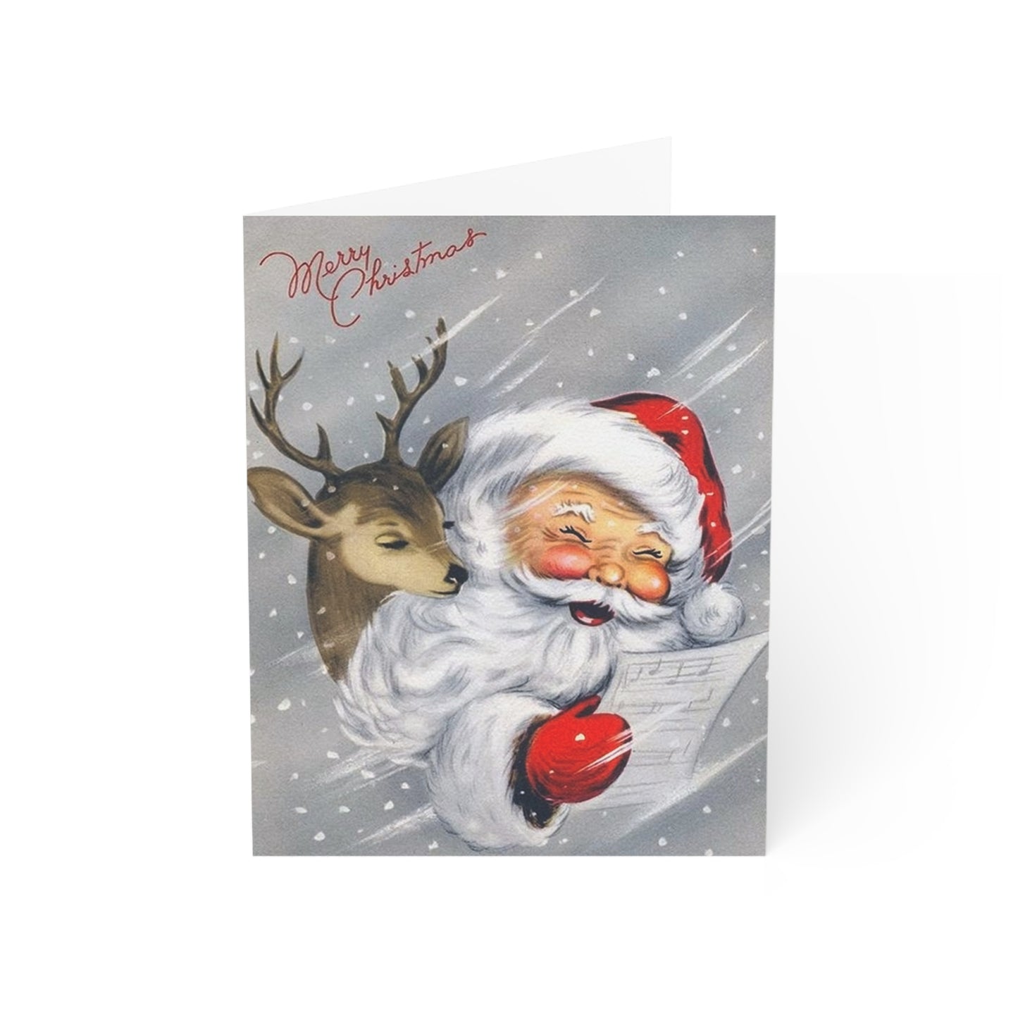 Retro Santa with Reindeer Christmas Greeting Card