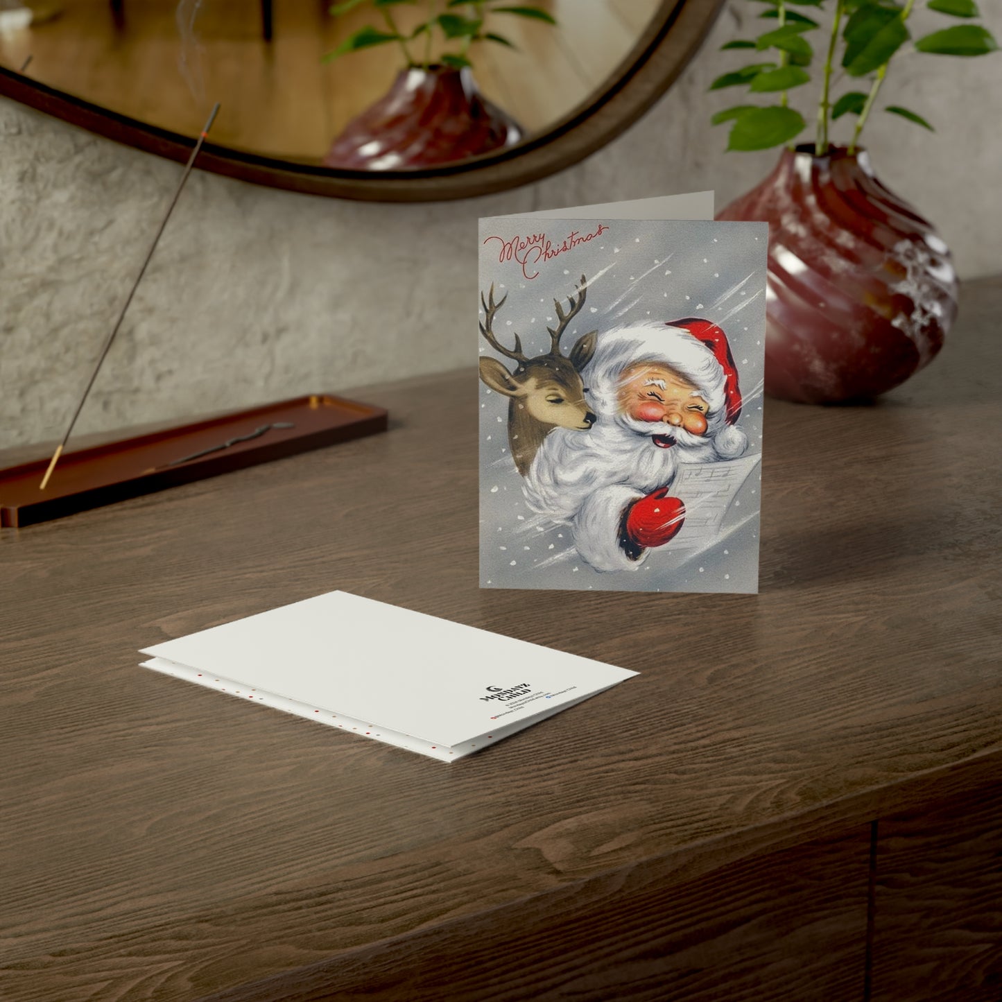 Retro Santa with Reindeer Christmas Greeting Card