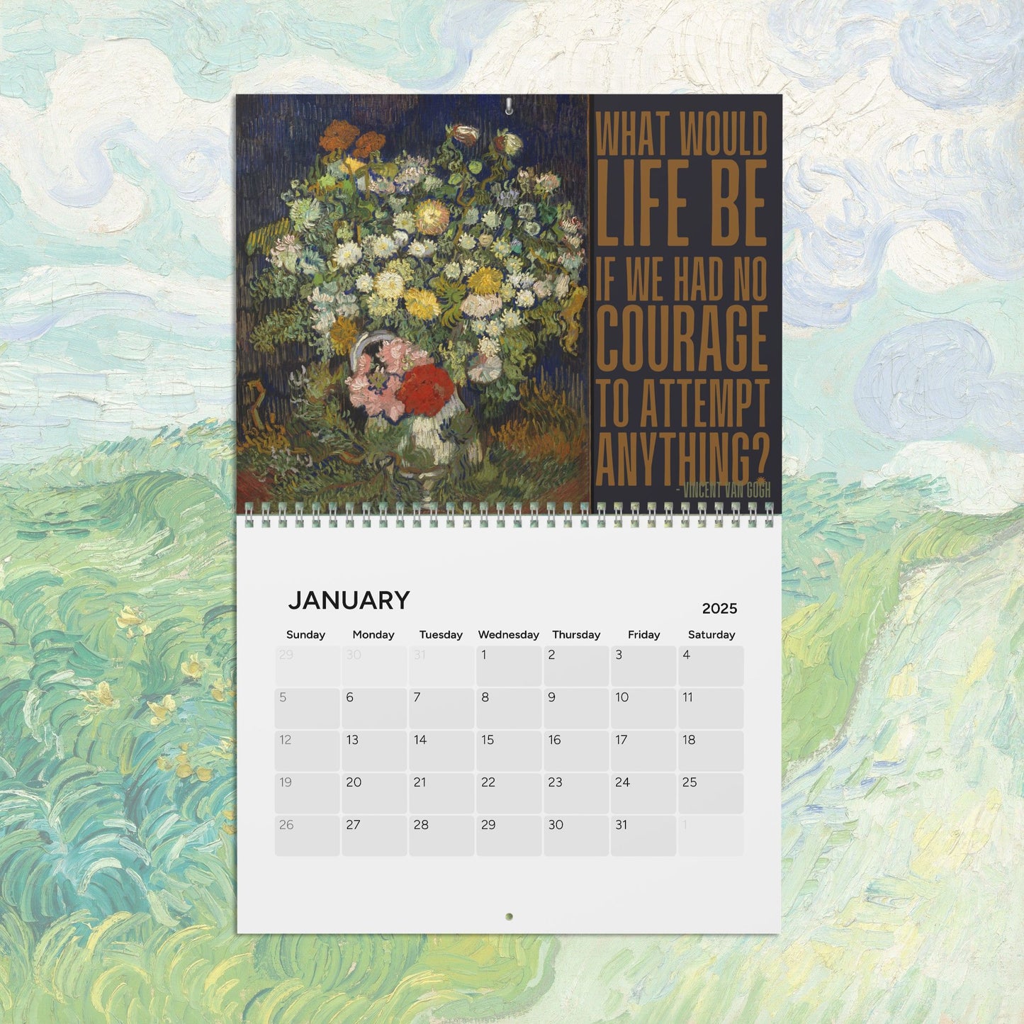 2025 Monthly Wall Calendar - Van Gogh’s Flowers