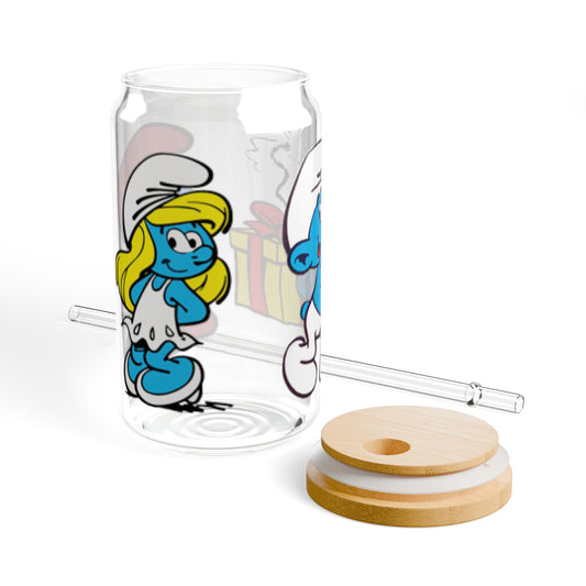 Smurfs Themed Sipper Glass, 16oz | Papa Smurf, Smurfette, Jokey Smurf