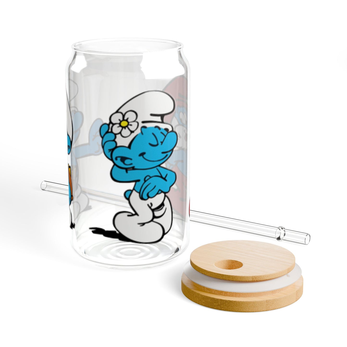 Smurfs Themed Sipper Glass, 16oz | Papa Smurf, Brainy Smurf, Vanity Smurf