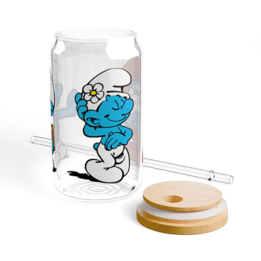 Smurfs Themed Sipper Glass, 16oz | Papa Smurf, Brainy Smurf, Vanity Smurf