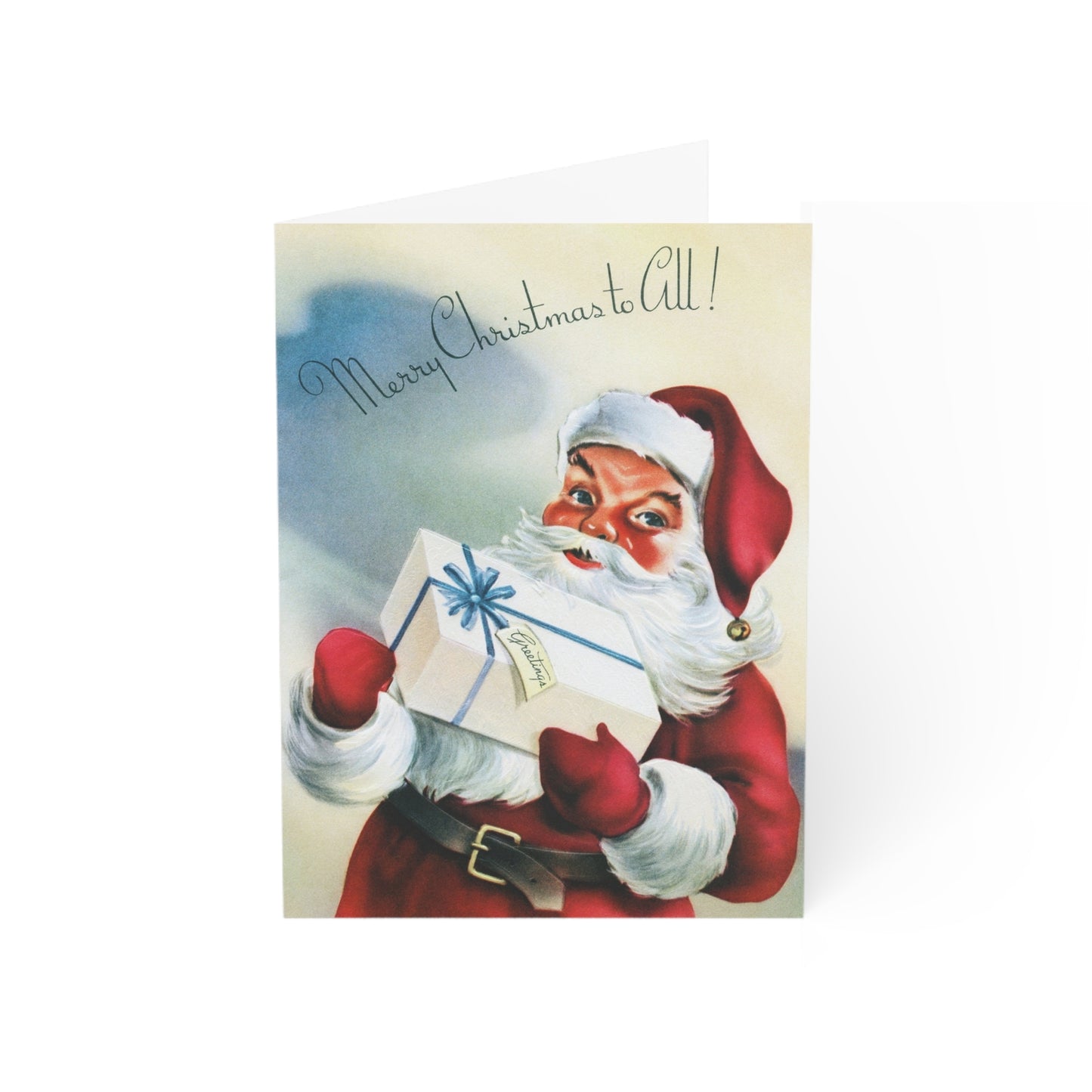 Retro Santa with Present Christmas Greeting Card