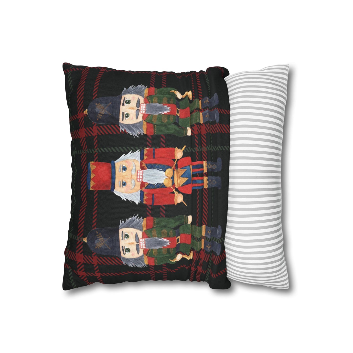 Festive Nutcrackers on Christmas Plaid Square Pillow Case