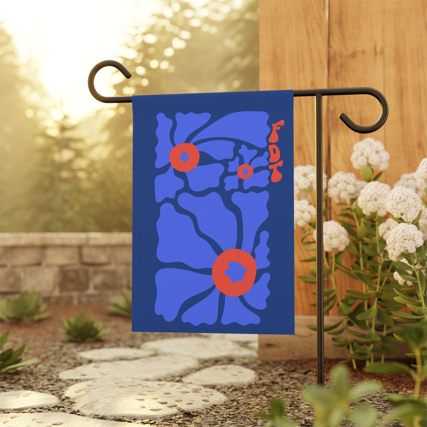 ‘FDT’ Red & Blue Floral Garden Flag