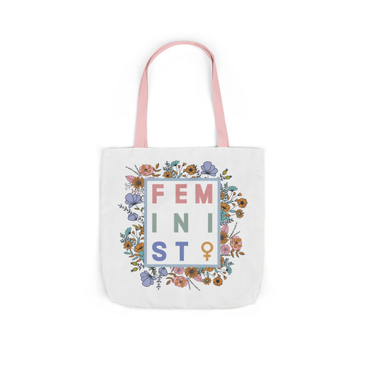 Canvas Tote, Colored Handles - Feminist Floral