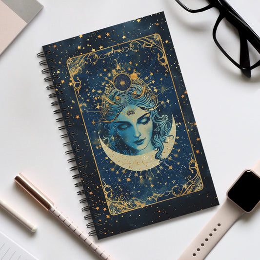 Spiral Notebook - Moon Goddess | Blank, Dot Grid, Lined, Task