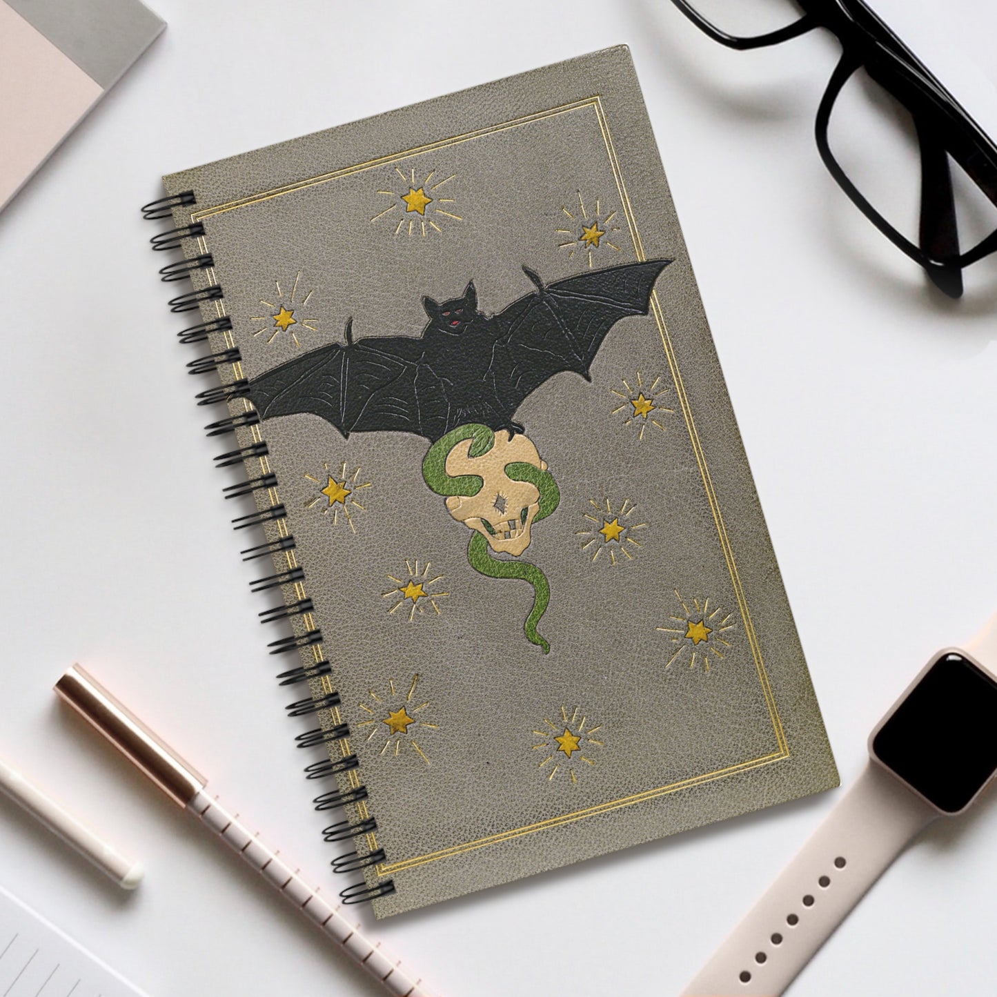 Bat & Skull Spiral Notebook | Blank, Dot Grid, Lined, Task