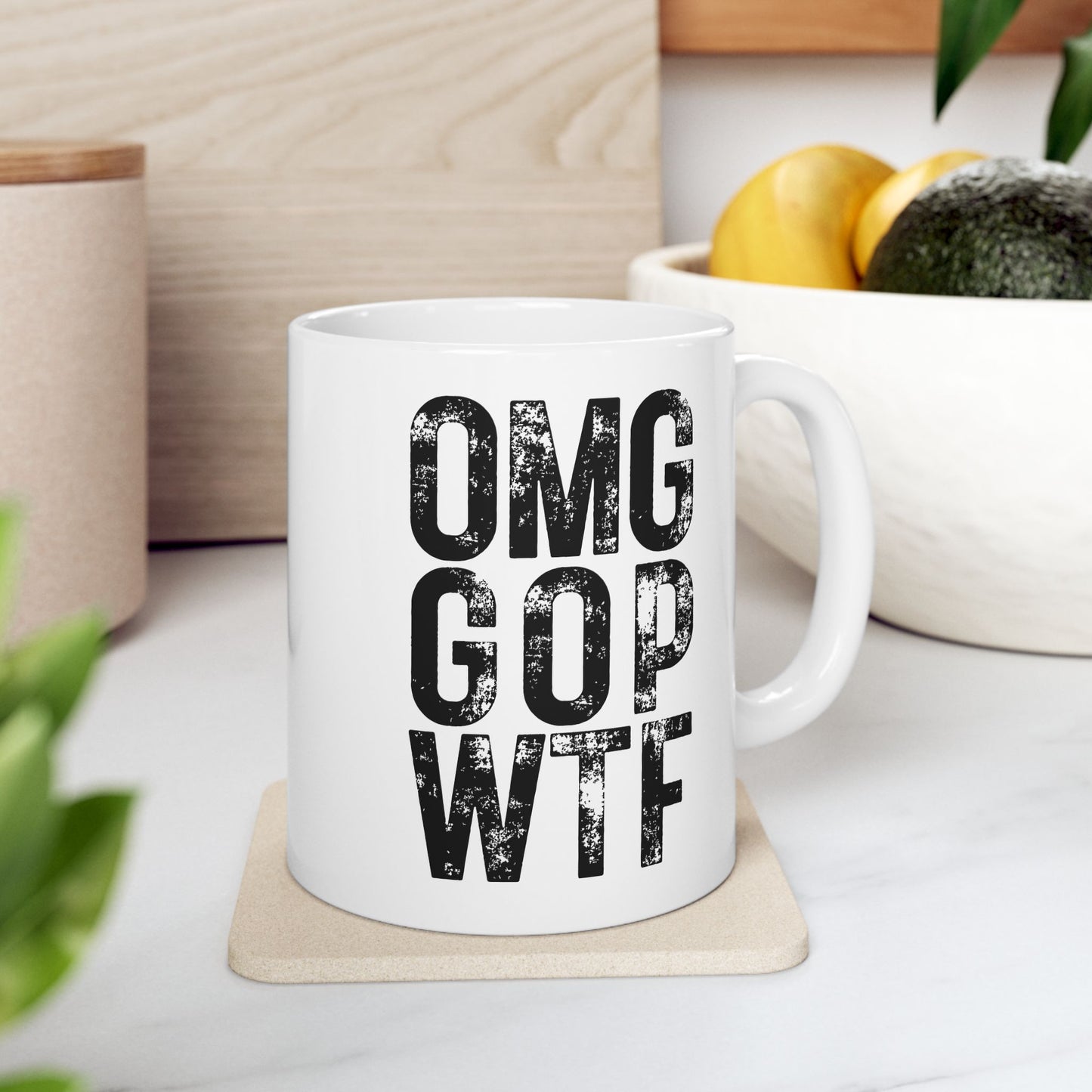 White Ceramic Mug - OMG GOP WTF, 11oz or 15oz
