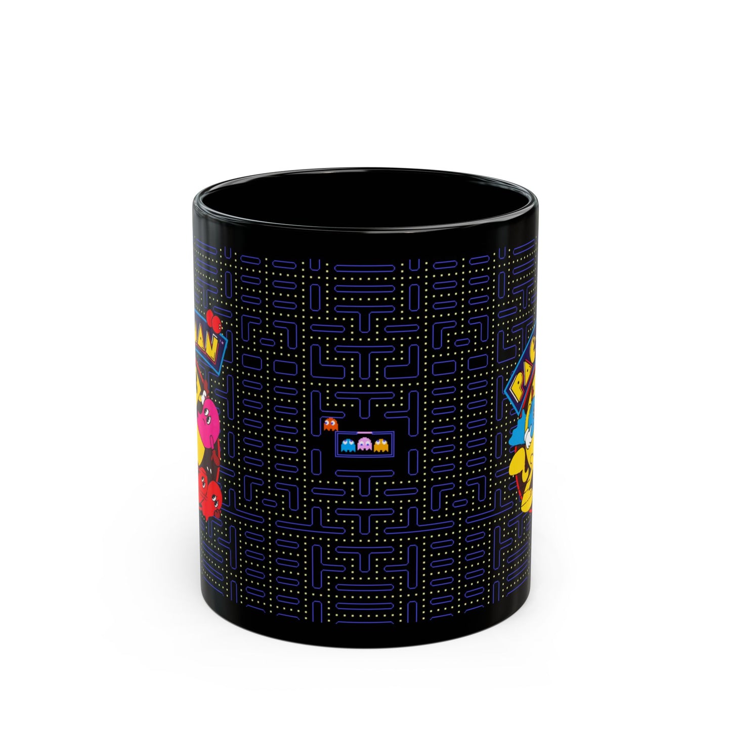 Pac-Man Themed Black Ceramic Mug