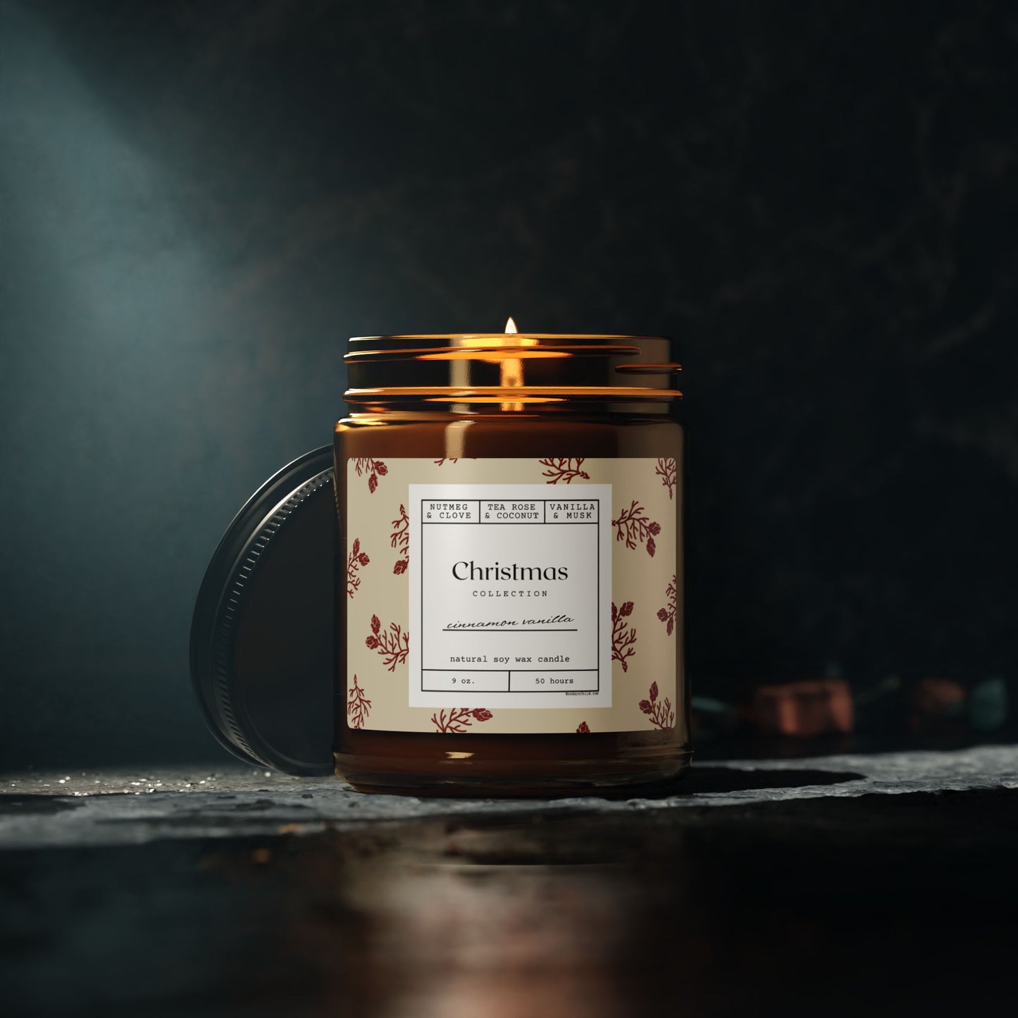 Cinnamon Vanilla Scented Soy Candle in Festive Amber Jar