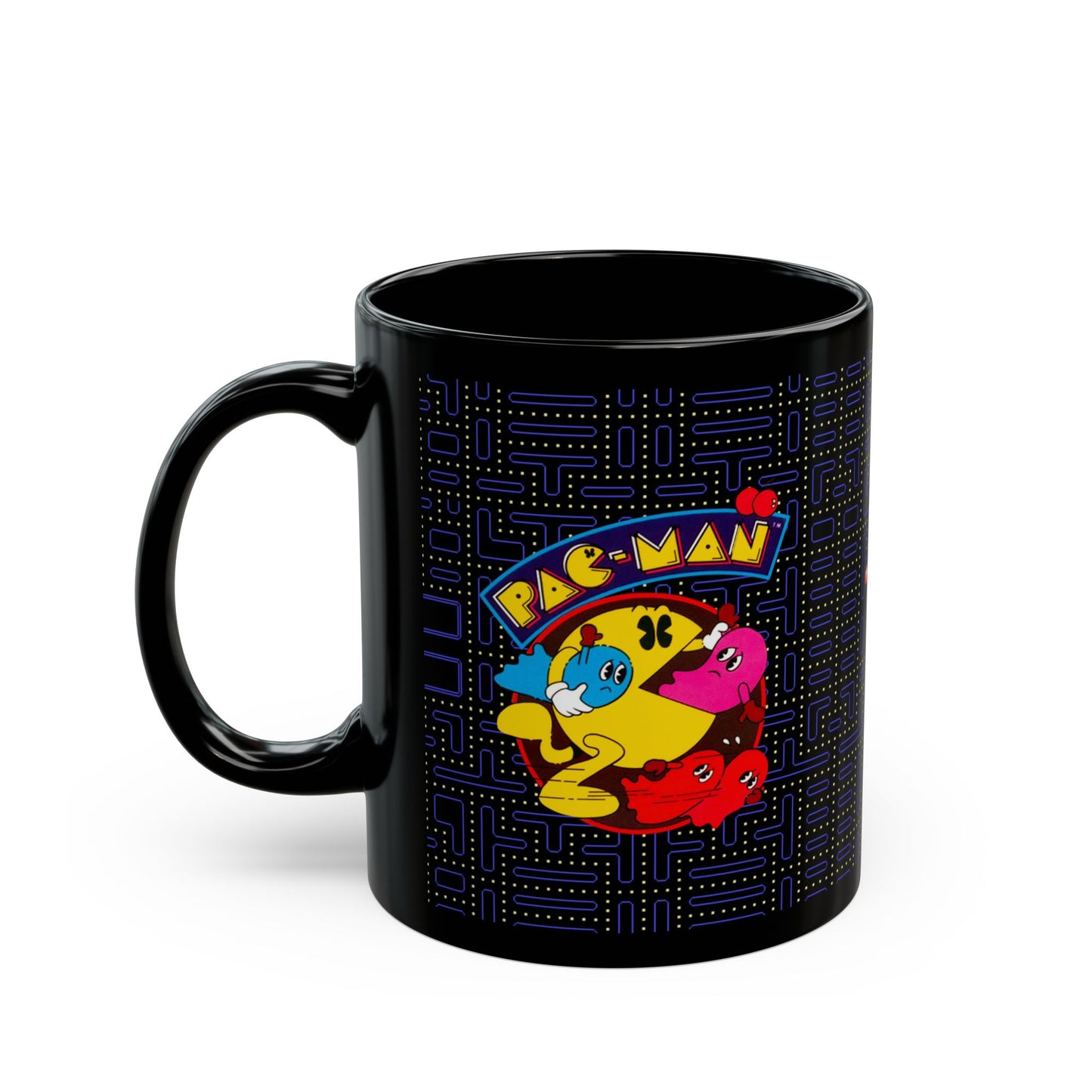 Pac-Man Themed Black Ceramic Mug