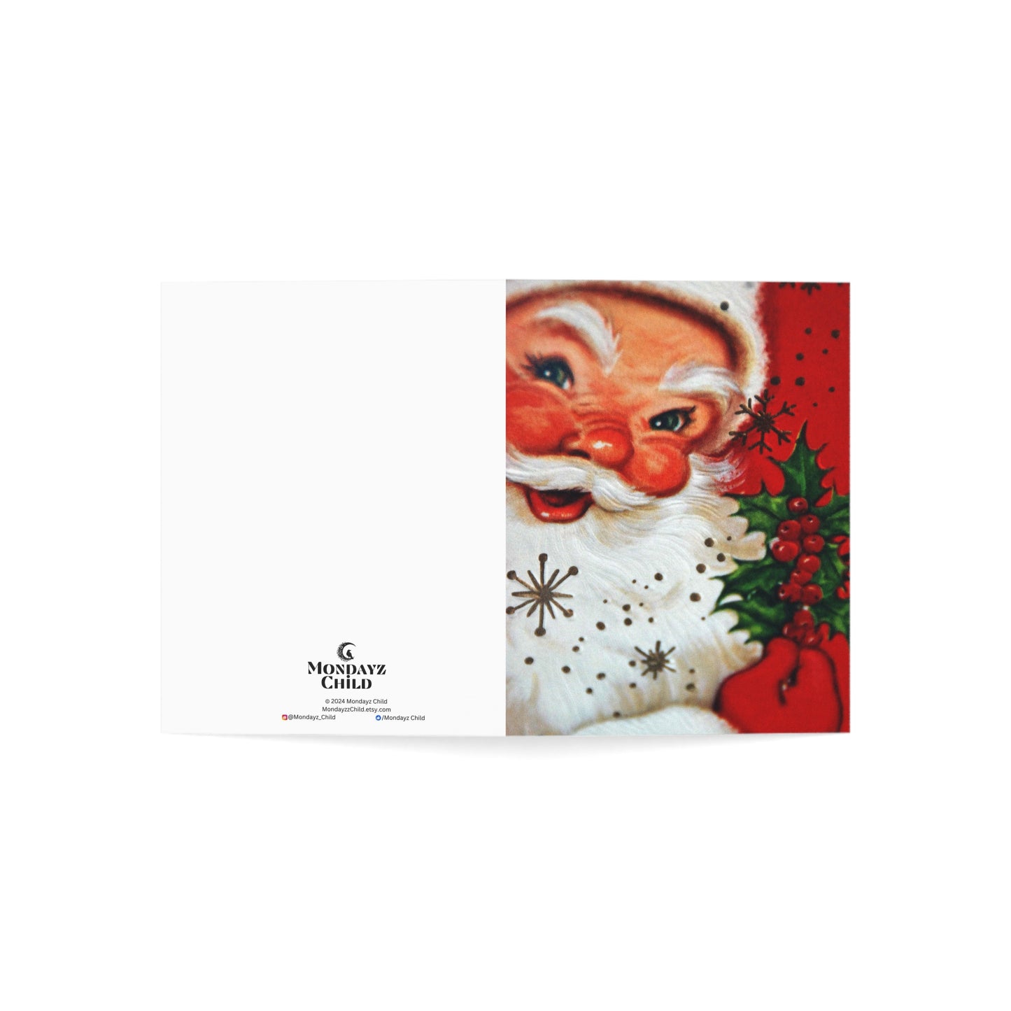 Retro Santa with Holly Christmas Greeting Card