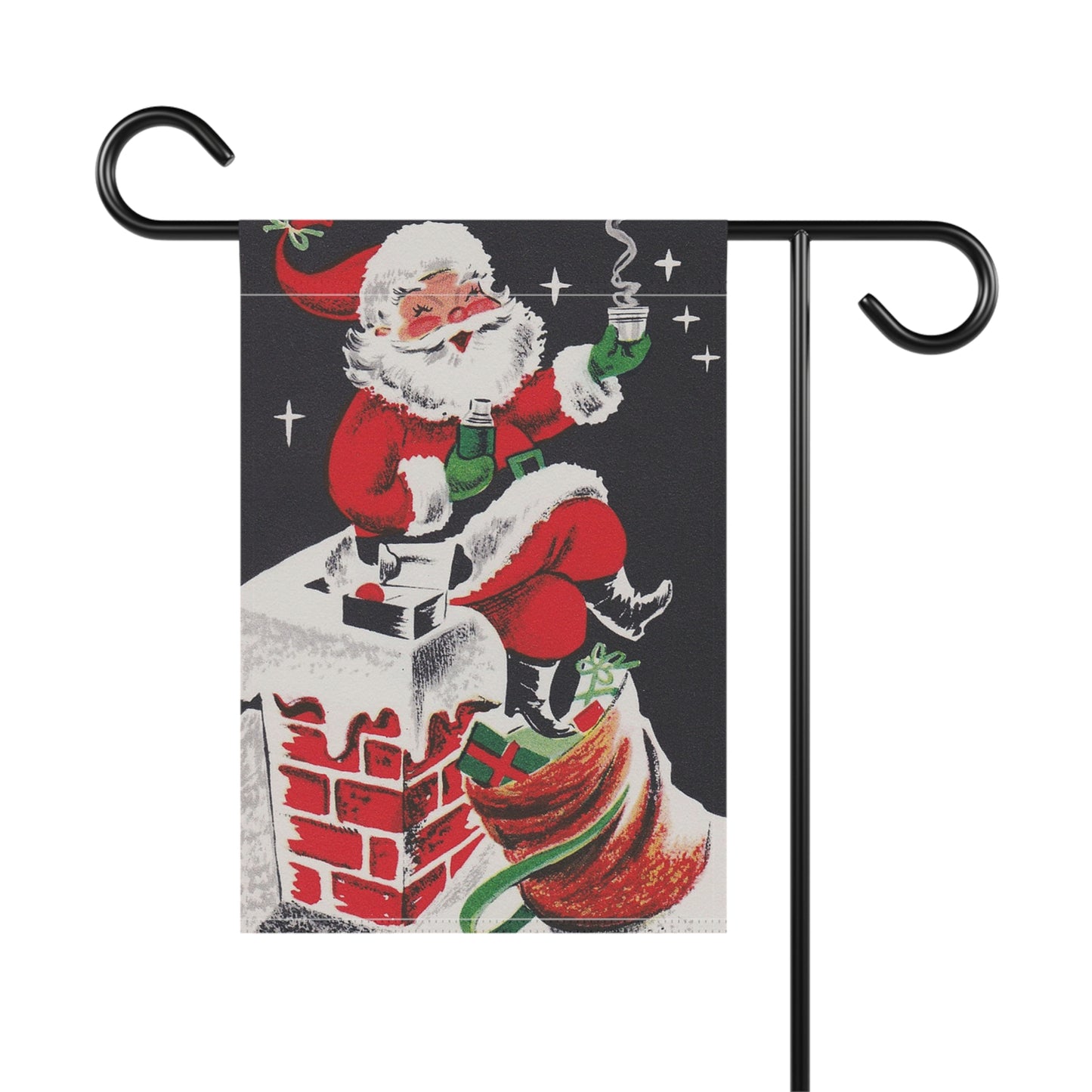 Retro Santa on Chimney Christmas Garden Flag or House Banner