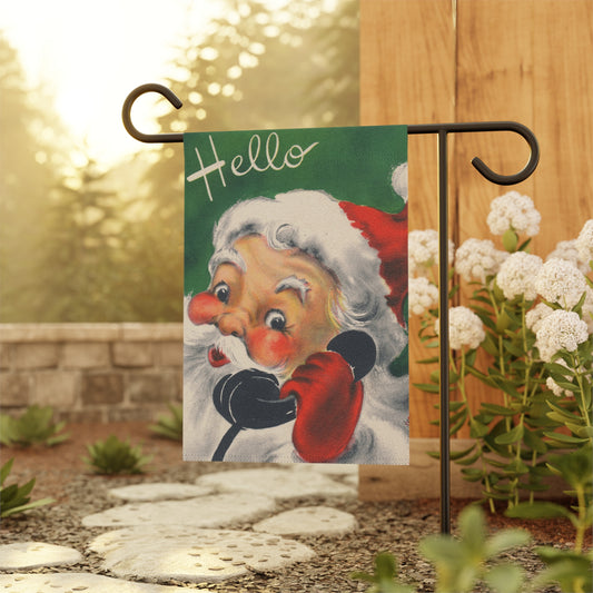 Retro Santa saying Hi! Christmas Garden Flag or House Banner