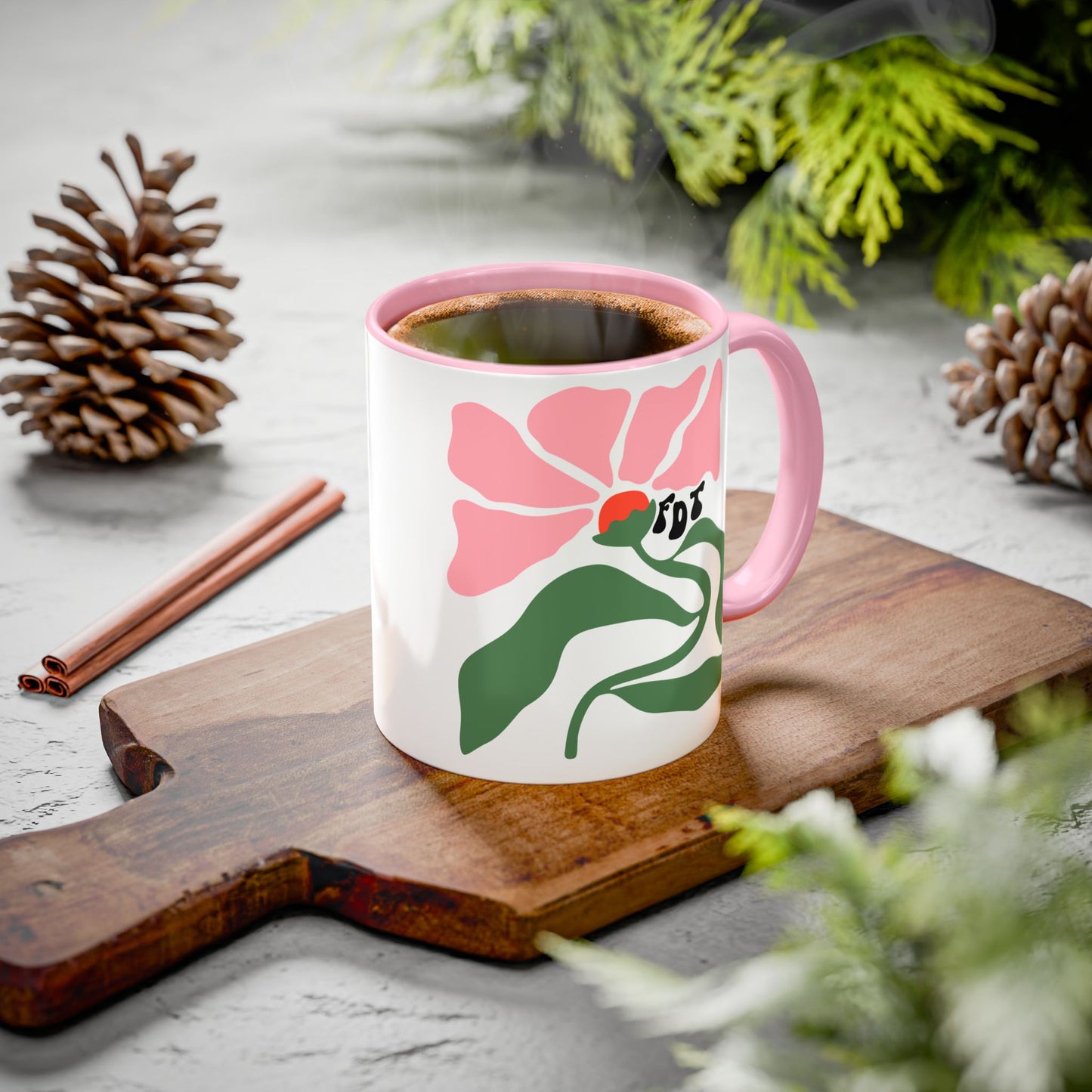 'FDT' Pink Floral Ceramic Mug