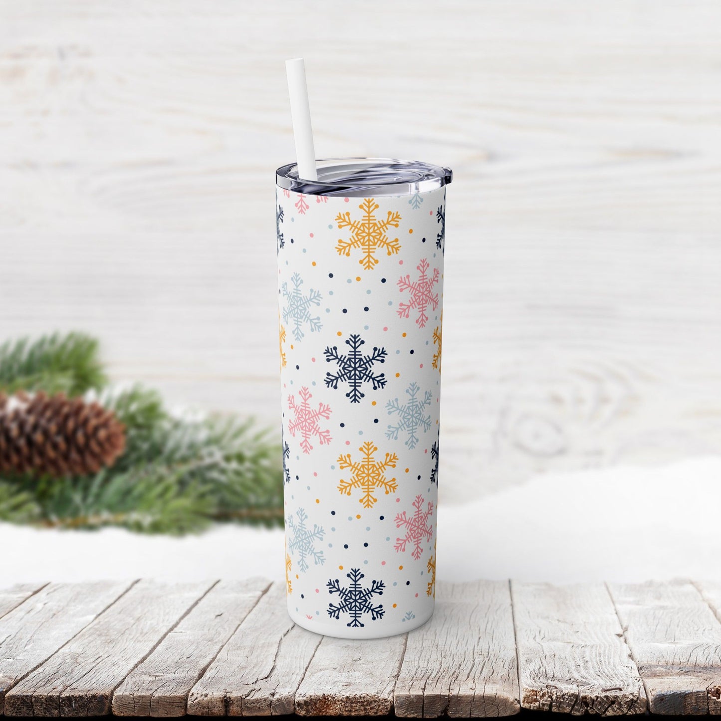 Skinny Tumbler with Straw, 20oz - Sweet Snowflakes