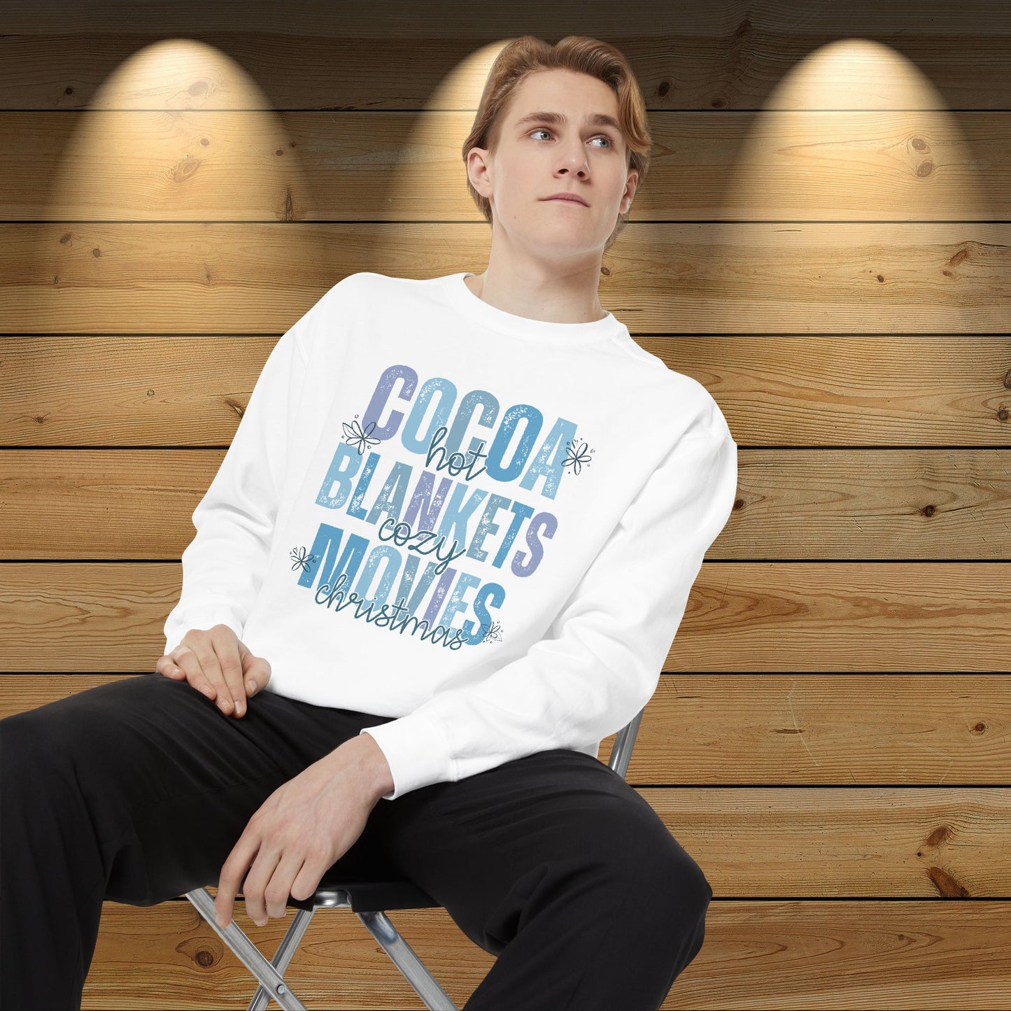 Christmas Unisex Sweatshirt: ‘Hot Cocoa, Cozy Blankets, Christmas Movies’