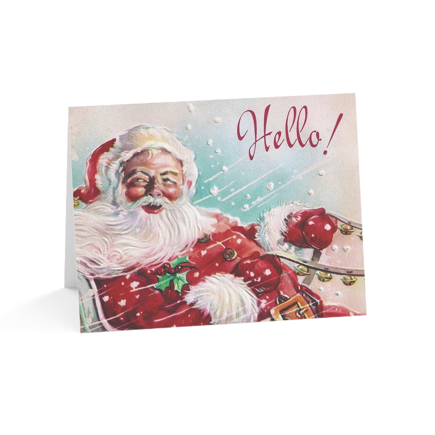 Retro Santa in Sleigh Christmas Greeting Card