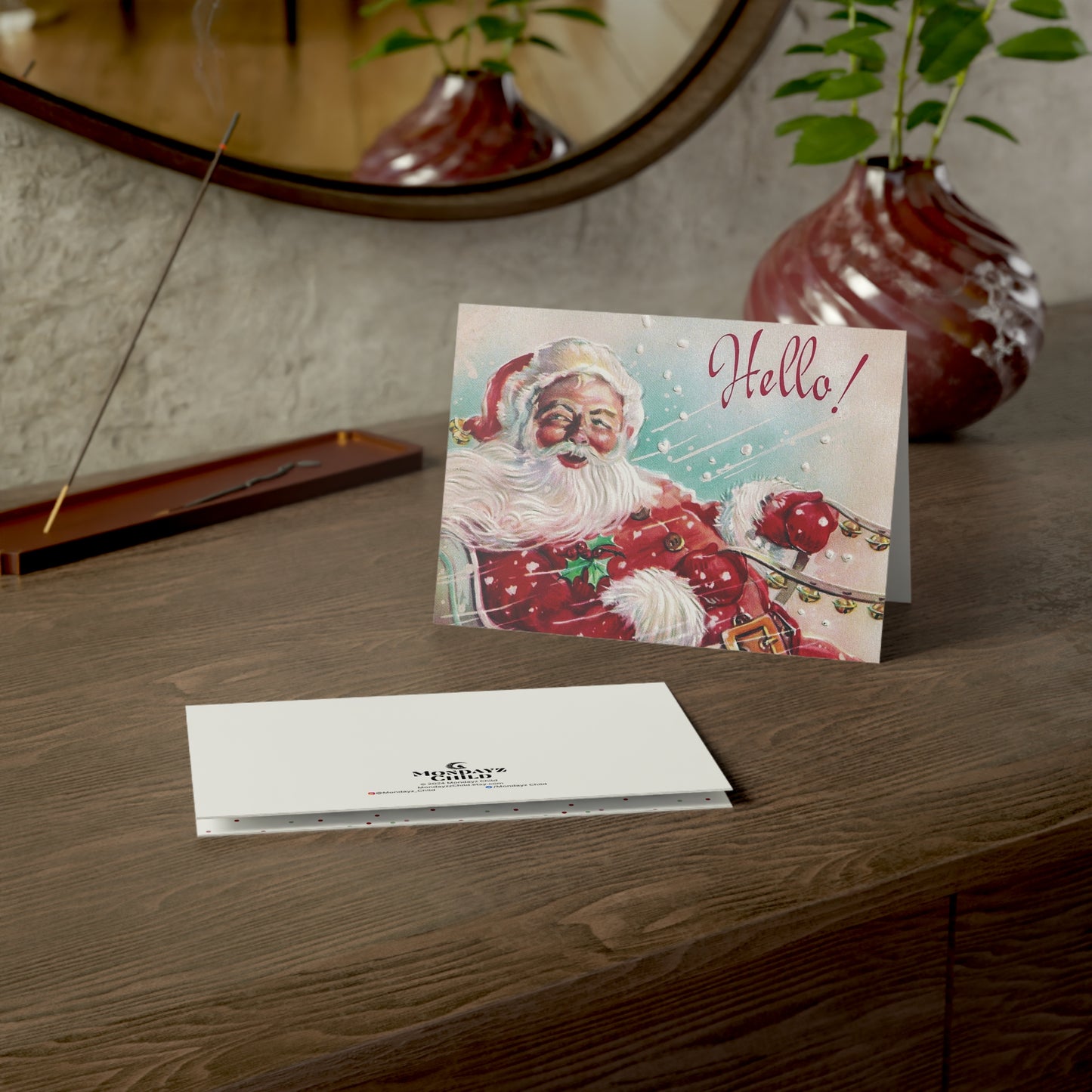 Retro Santa in Sleigh Christmas Greeting Card